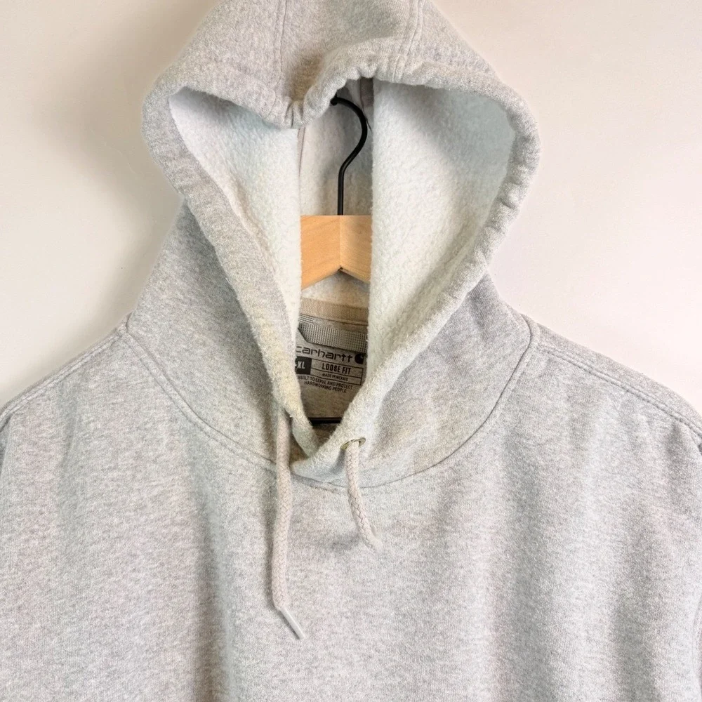 Carhartt Loose Fit Hoodie Heather Gray Graphic‎ Sleeve Mens XL Workwear Pullover
